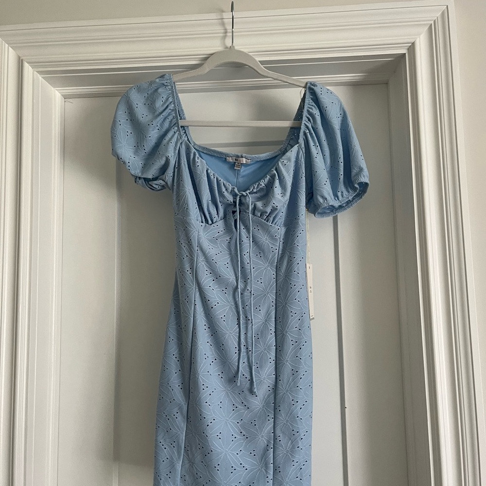 Blue Puff Sleeve Midi Sundress